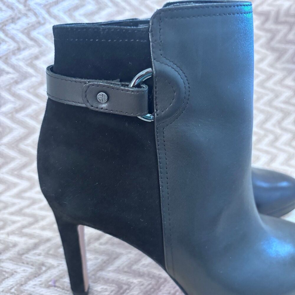 Antonio Melani Women’s Knightlee Black Leather Suede Stiletto Ankle Booties - Picture 2 of 10